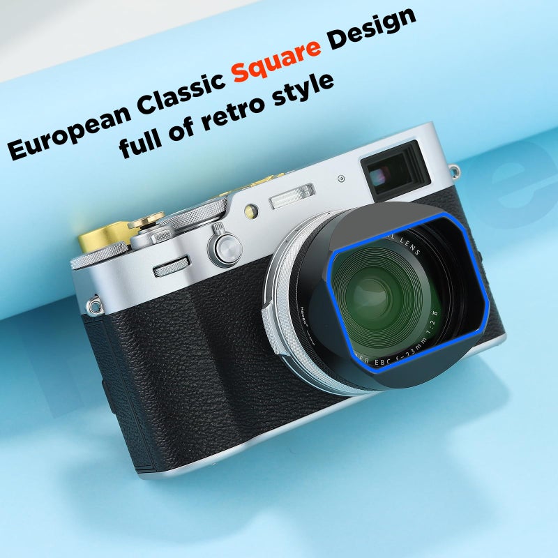 Haoge LH-X54B Square Metal Lens Hood with 49mm Adapter Ring for Fujifilm X100VI Fuji X100V Camera Black - Image 3